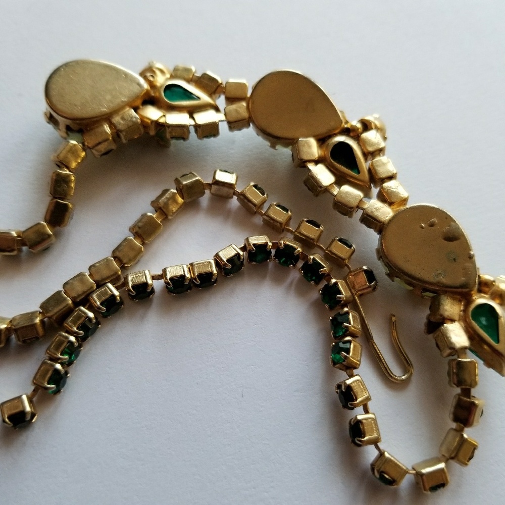 Relisted- Vintage necklace green rhinestones givre rose choker gold leaf leaves - Picture 6 of 8